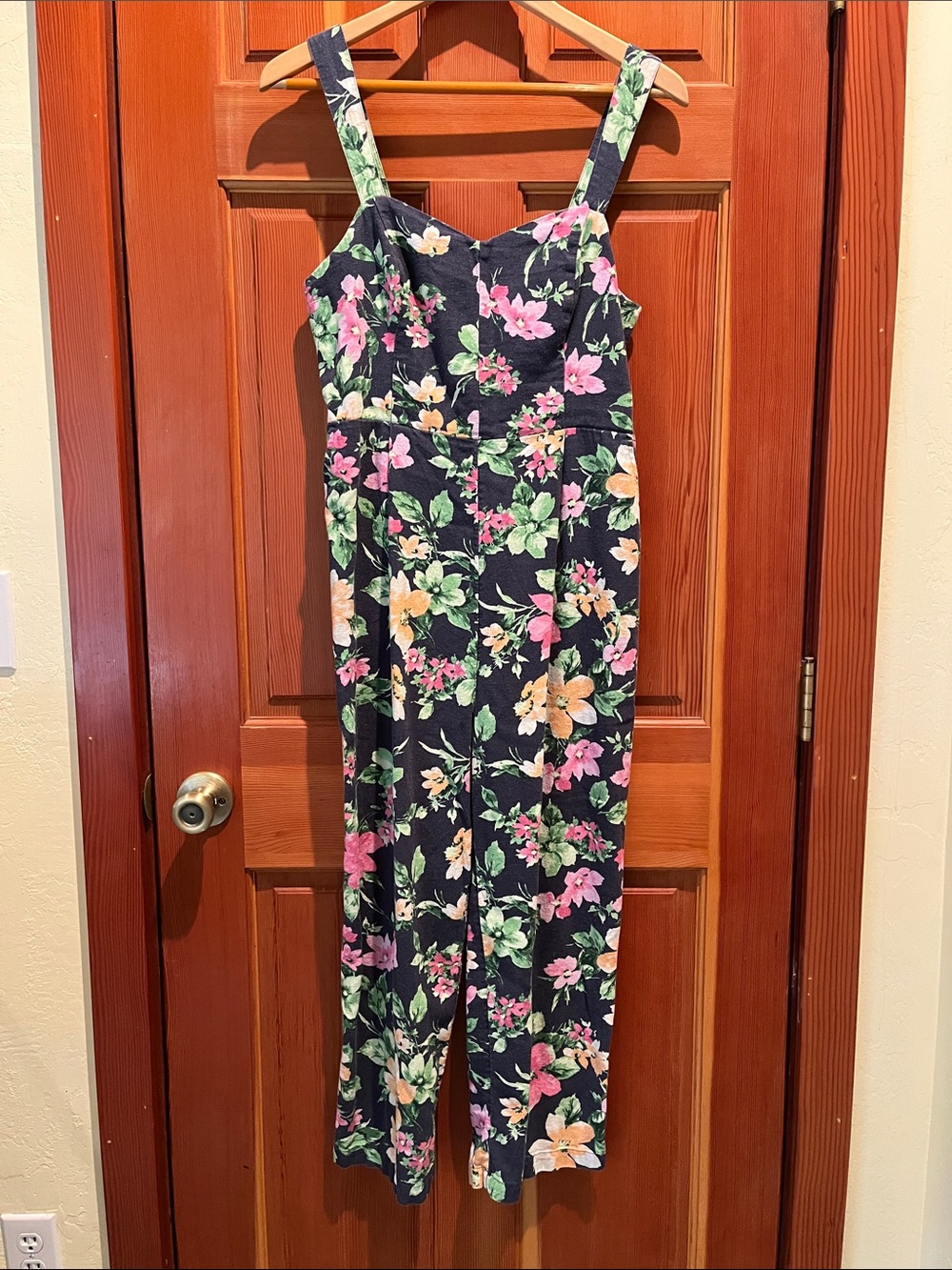 Old Navy Navy Floral Wide-Leg Jumpsuit with Straps